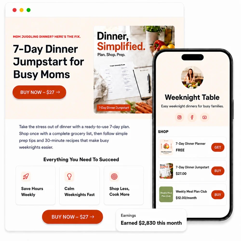 MiloTree sales page and mobile storefront preview